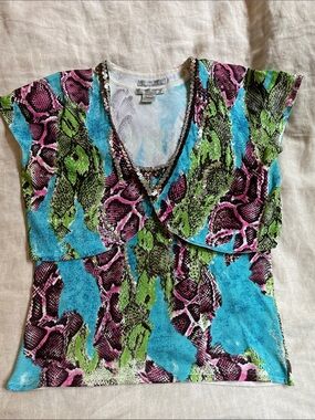 Alberto Makali Multicolor Snake-Print Short Sleeve Top, Two Piece